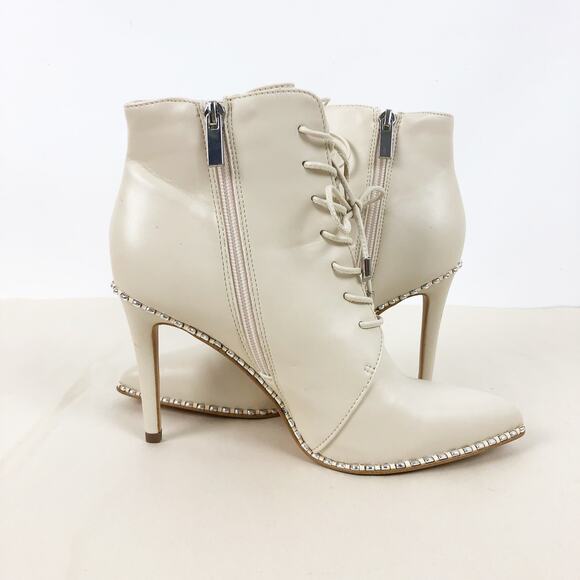 BCBGeneration Womens Haxah Ankle Bootie Size 6.5 Cream Pointed Toe Lace-Up NWOB - Picture 2 of 12